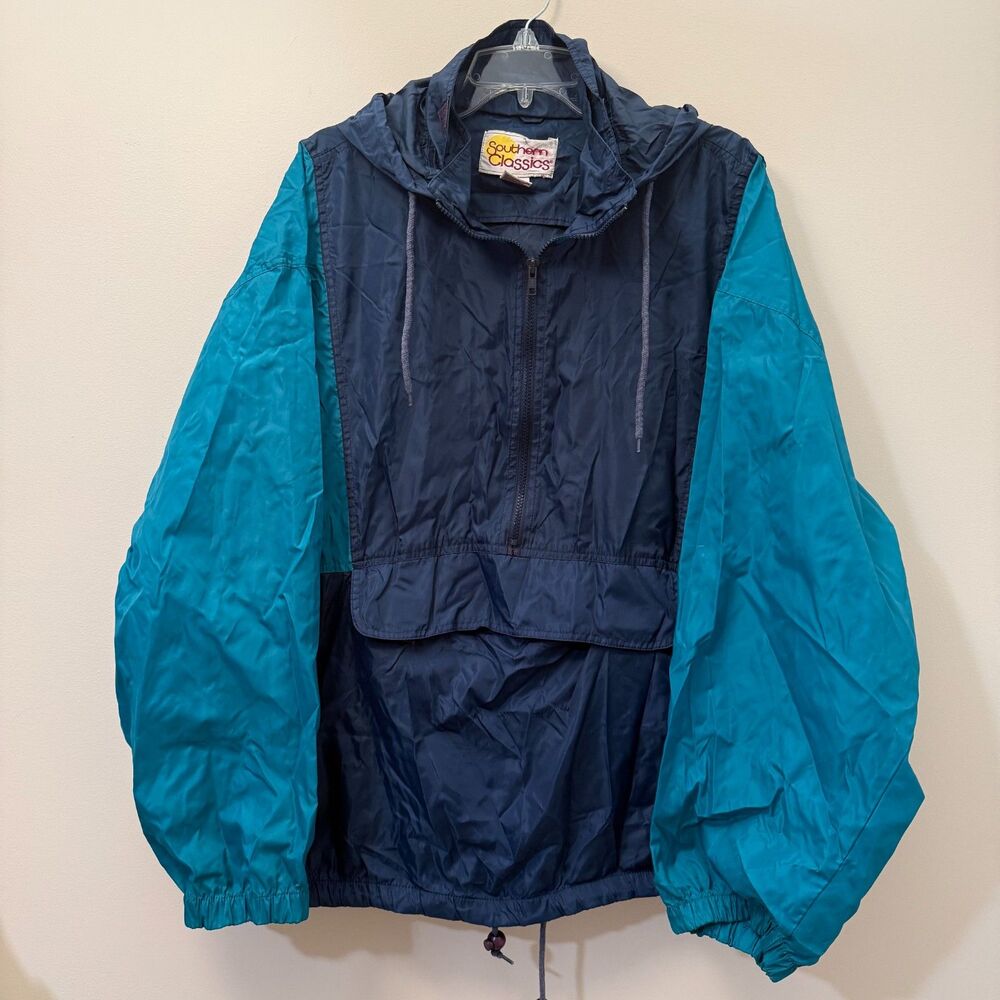 Vintage 90s Southern Classics Colorblock Anorak Jacket Windbreaker Teal Navy XL